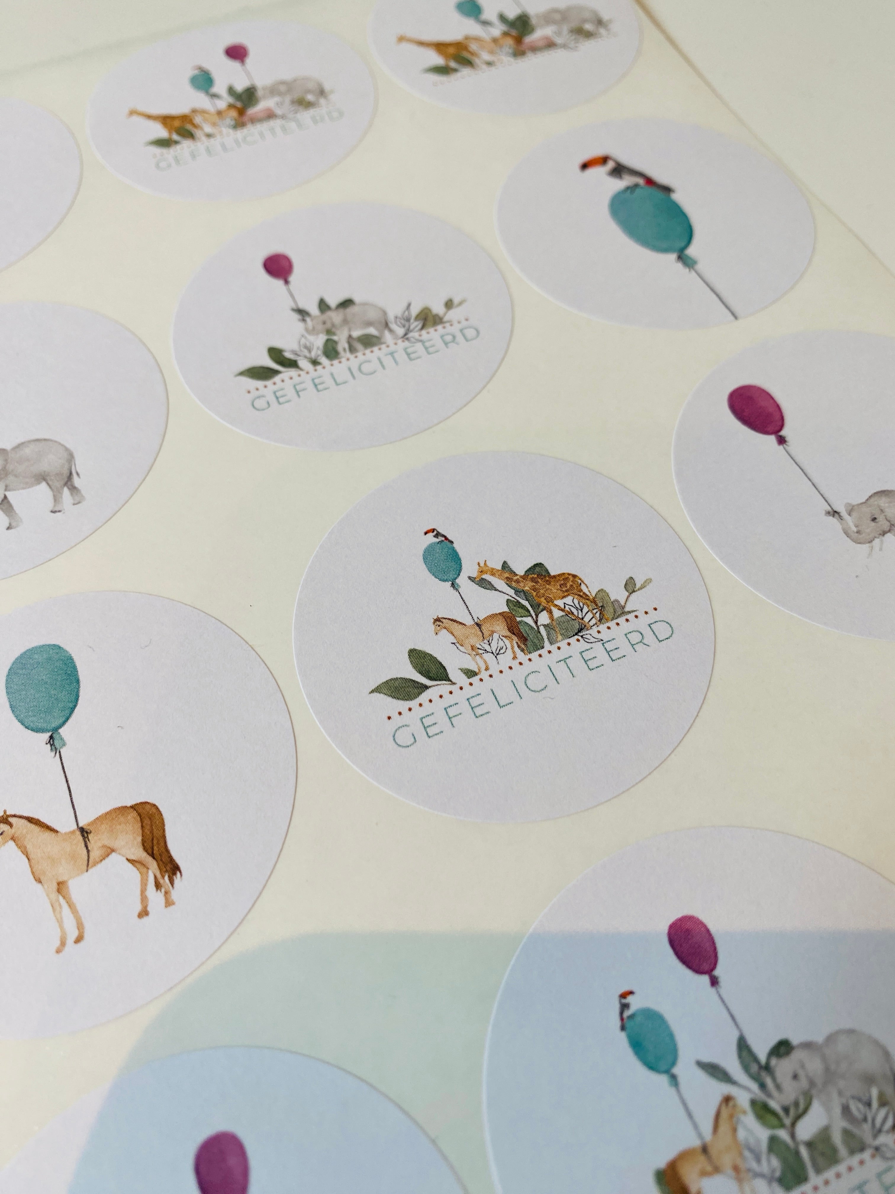 Stickers dieren Gefeliciteerd - 120 stickers in 8 designs