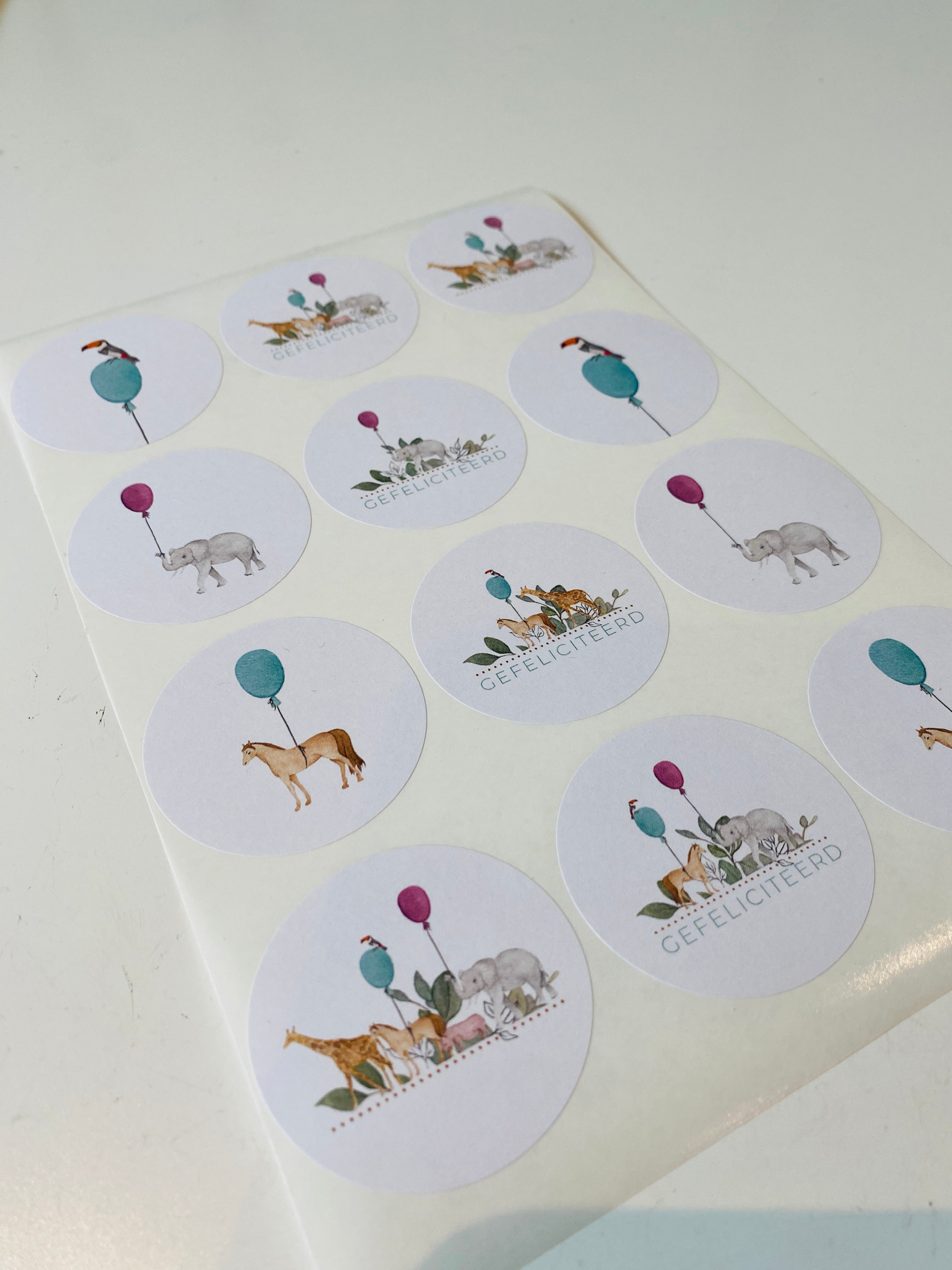 Stickers dieren Gefeliciteerd - 120 stickers in 8 designs