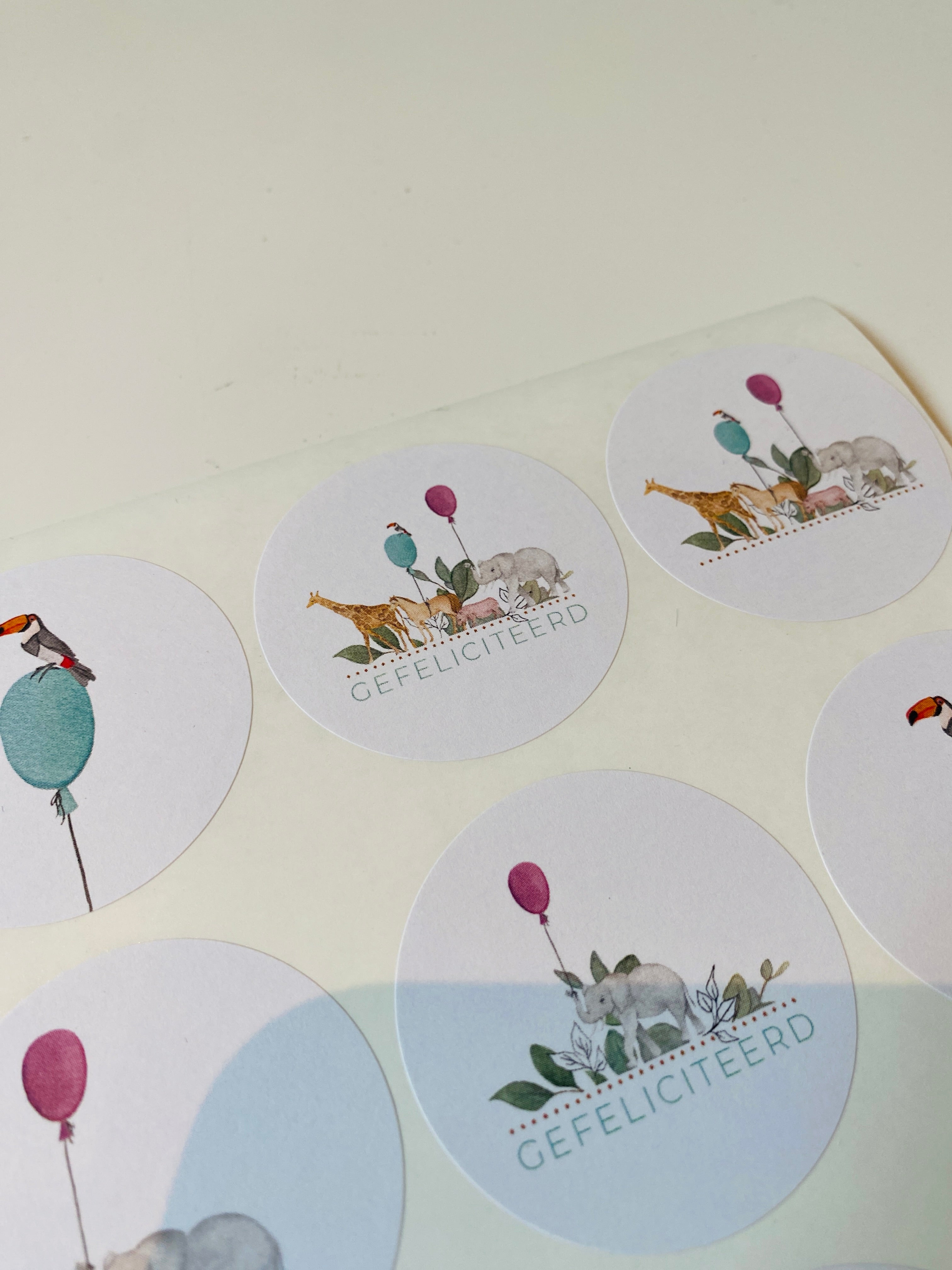 Stickers dieren Gefeliciteerd - 120 stickers in 8 designs