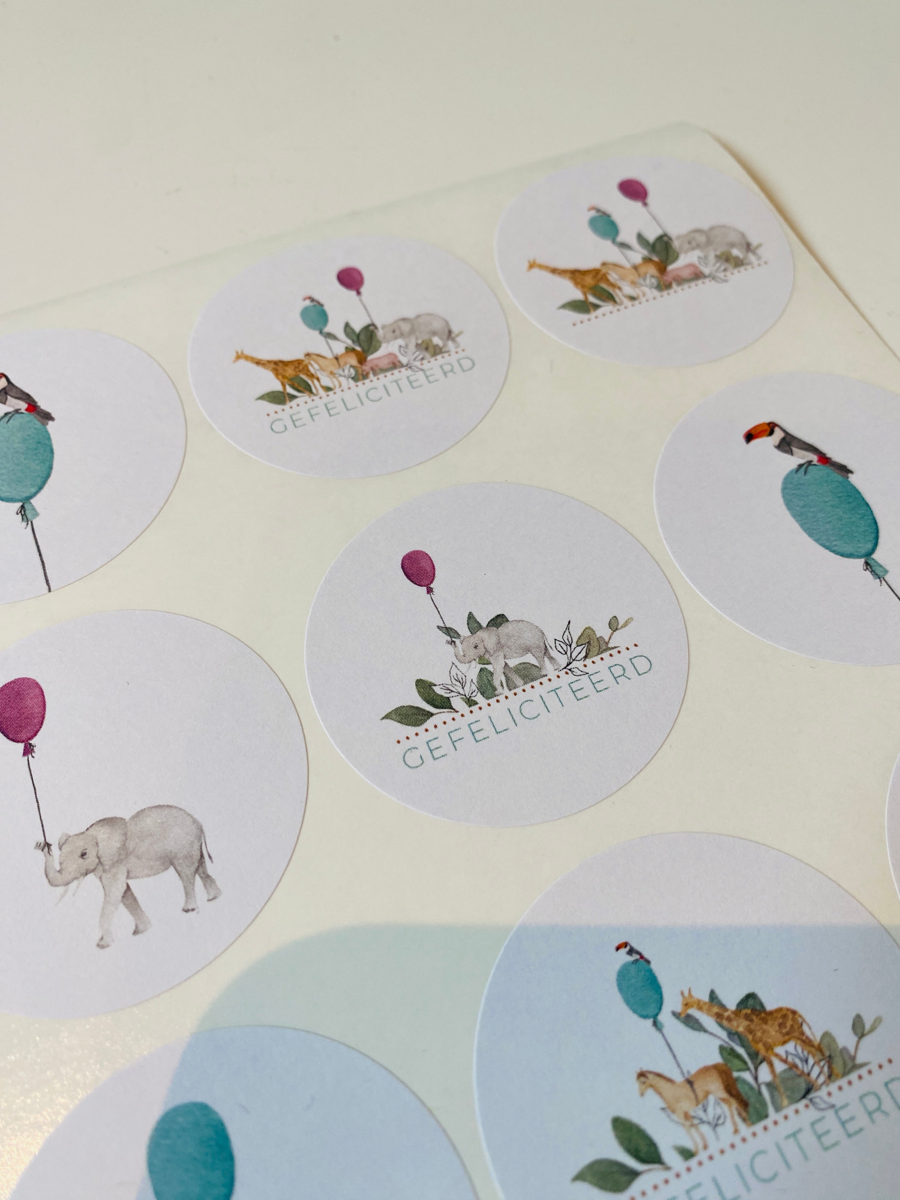 Stickers dieren Gefeliciteerd - 120 stickers in 8 designs