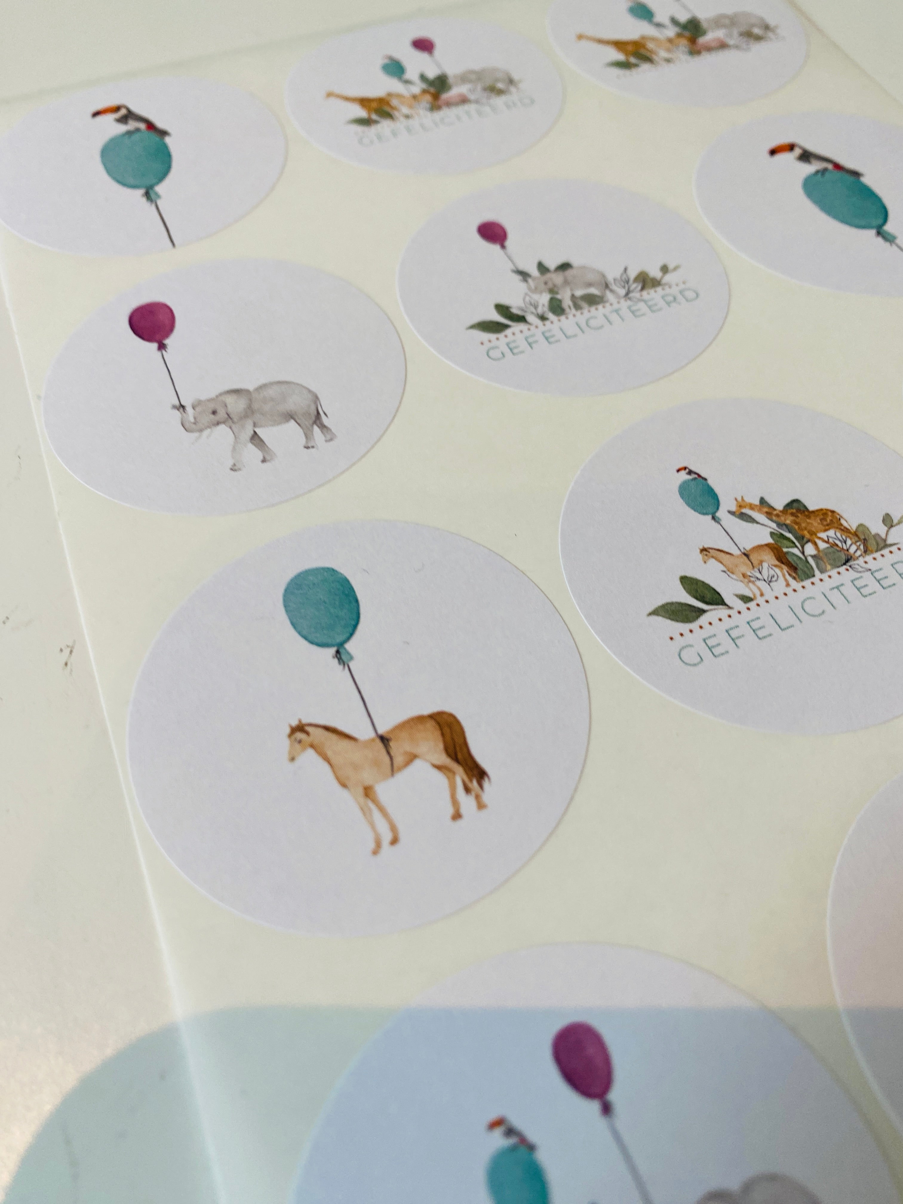 Stickers dieren Gefeliciteerd - 120 stickers in 8 designs