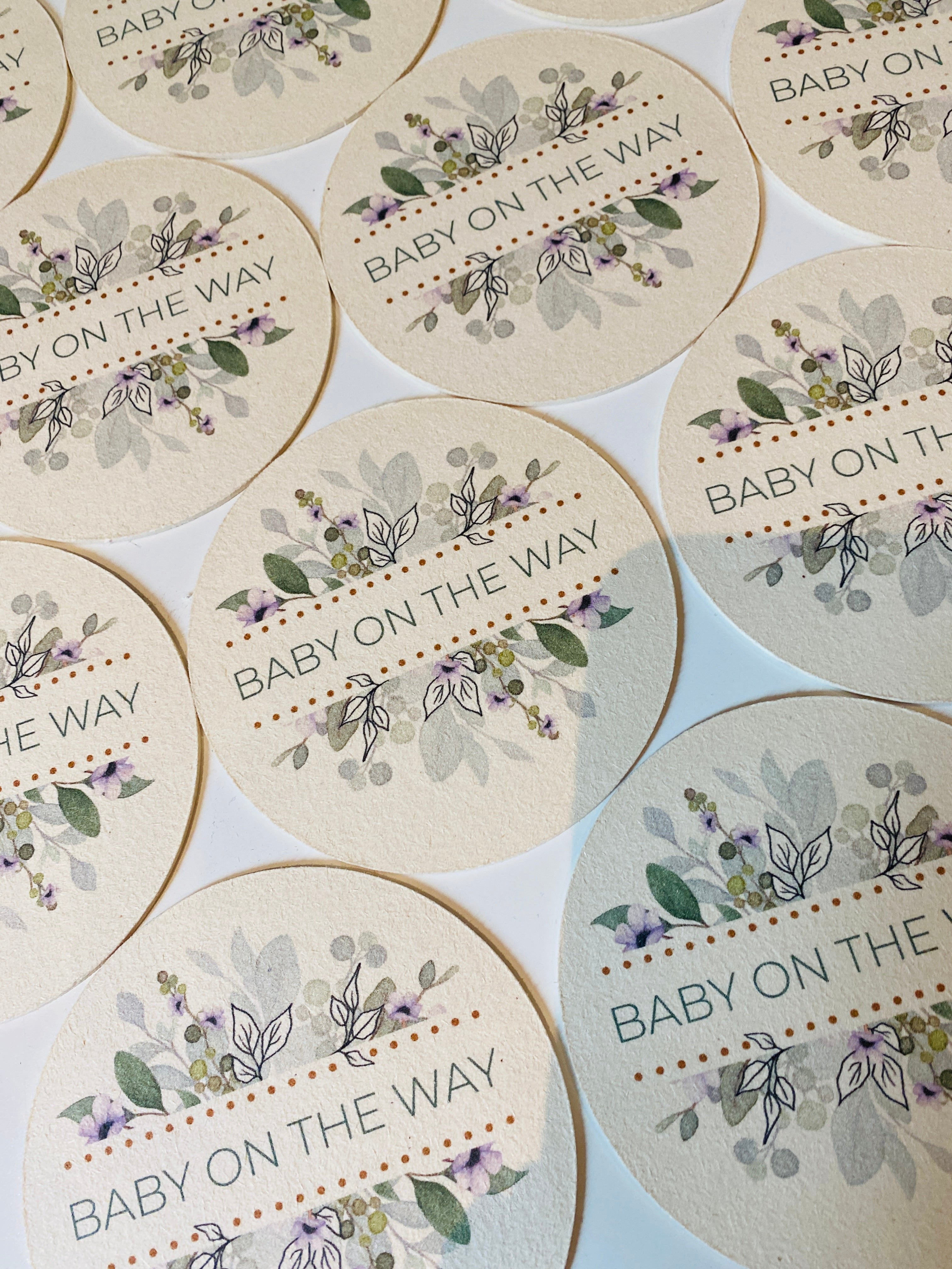 Onderzetters Baby on the way botanisch met bloemen - 35 stuks