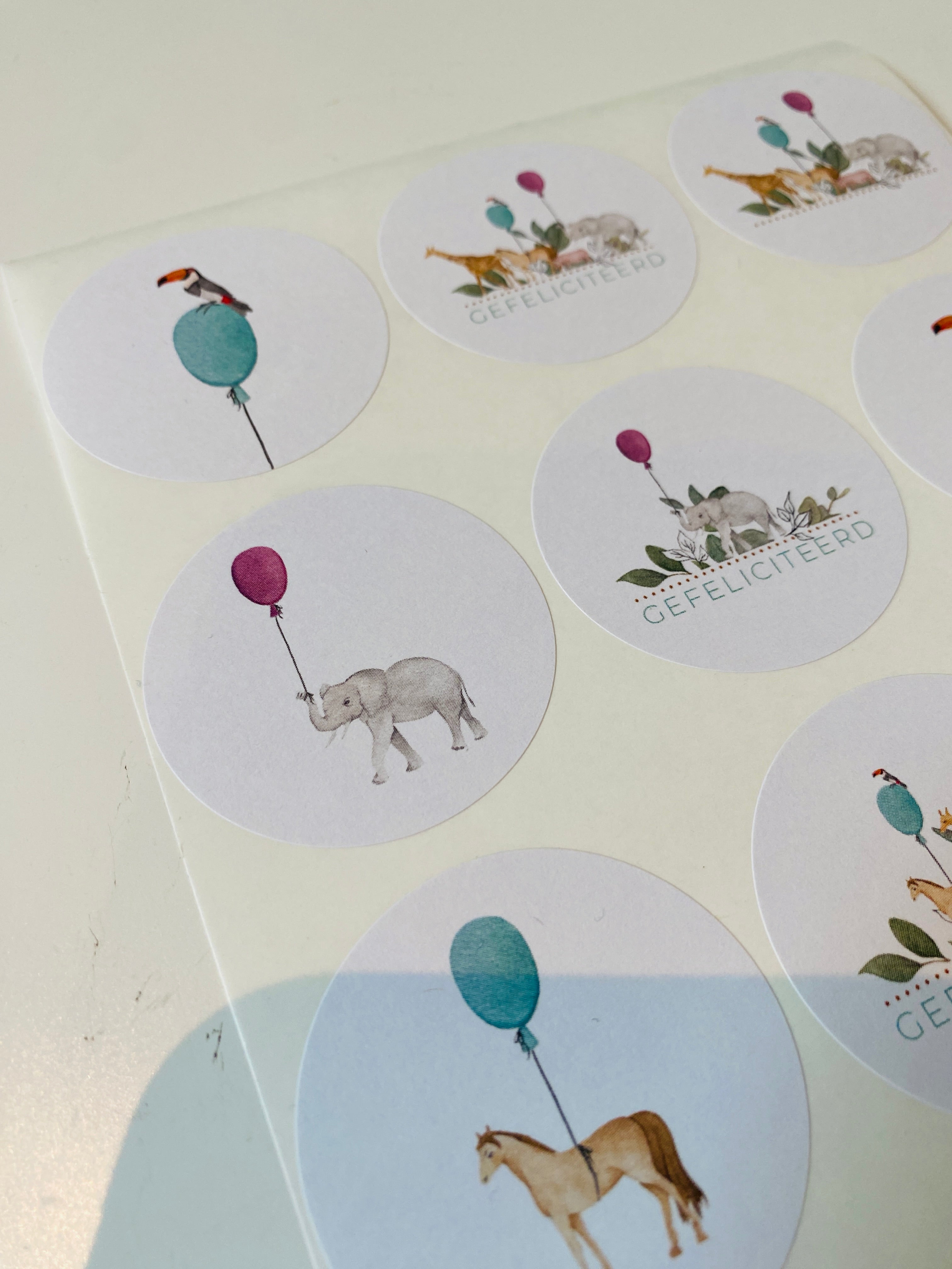 Stickers dieren Gefeliciteerd - 120 stickers in 8 designs