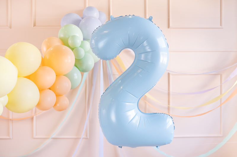 folieballon cijfer nummer feest deco decoratie verjaardag leeftijd zacht blauw