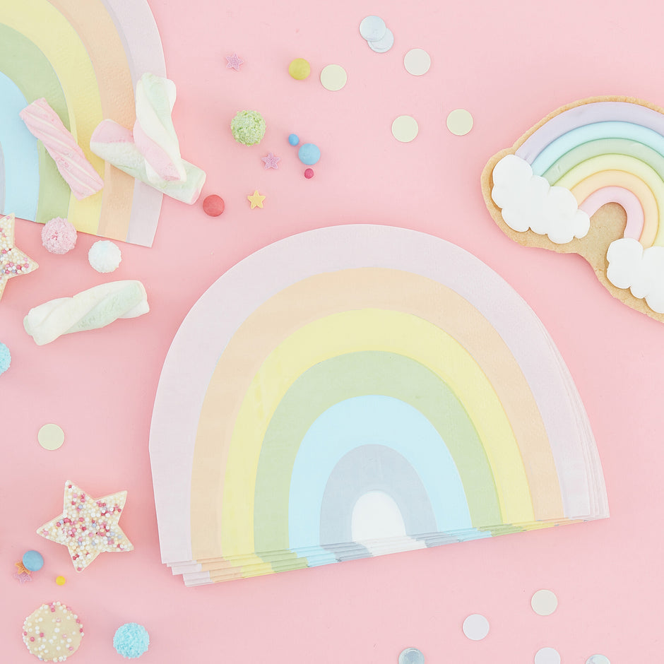 Regenboog servetten pastel- 16 stuks