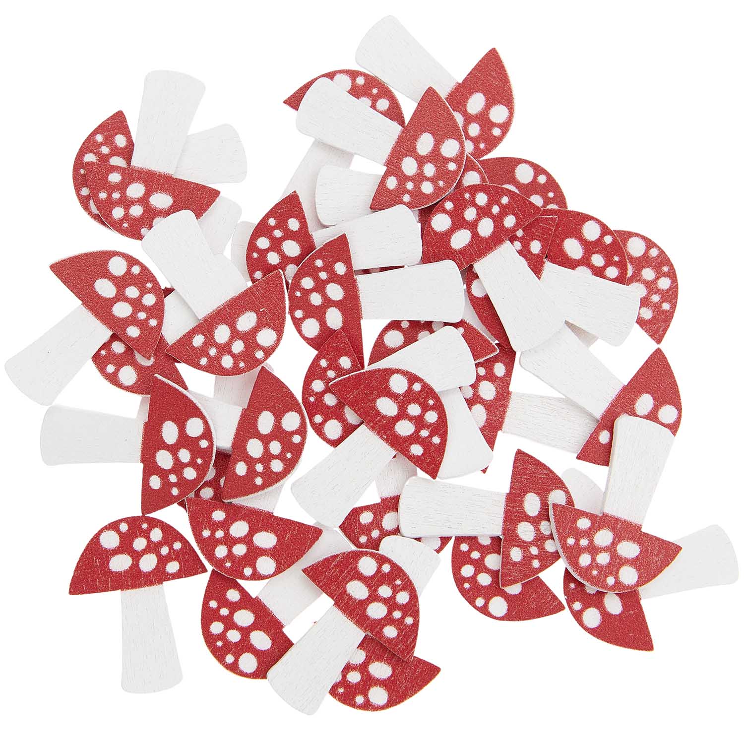 Rood witte houten paddenstoelen confetti - 36 stuks