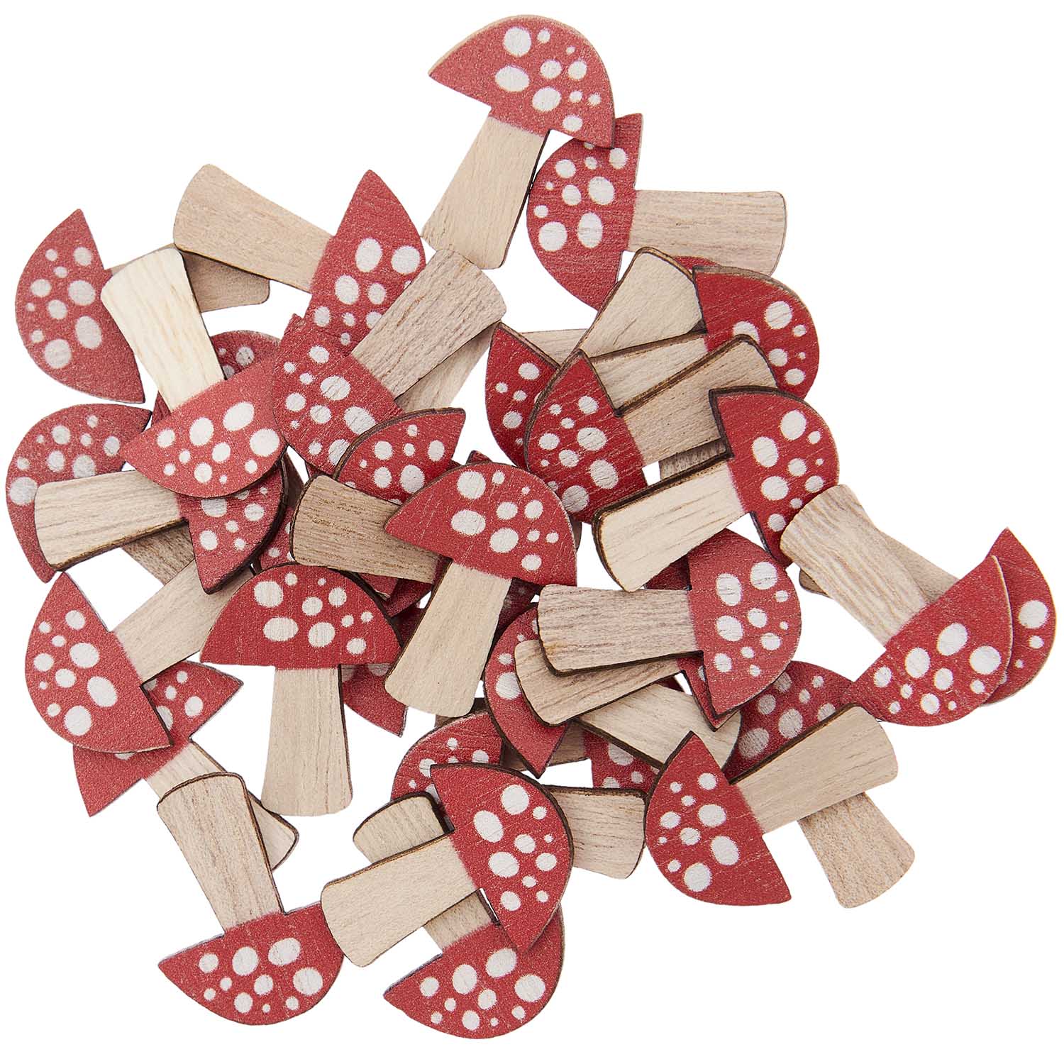 Houtkleurige paddenstoelen confetti met rode en witte accenten- 36 stuks